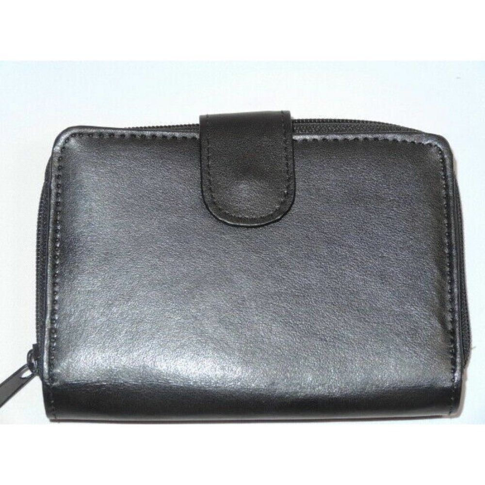 RFID Zippered Smartphone Wallet Black PVC 5-Slots Credit Cards Bonded Leather